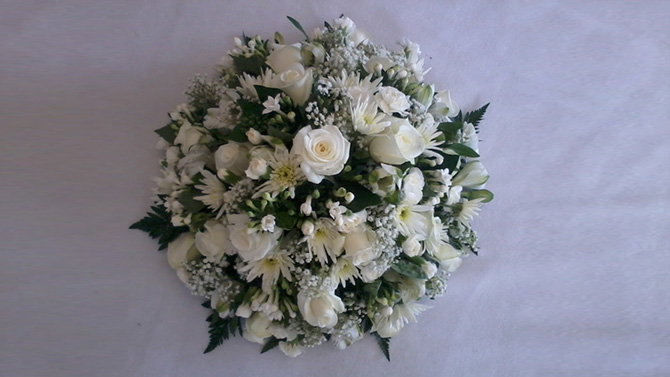 Funeral flowers posy arrangement white green florist Bristol FA4