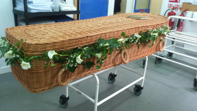 Casket garland funeral flowers green white flowers florist Bristol FGH1