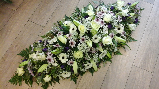Funeral flowers coffin top casket spray white cream florist Bristol FCT3