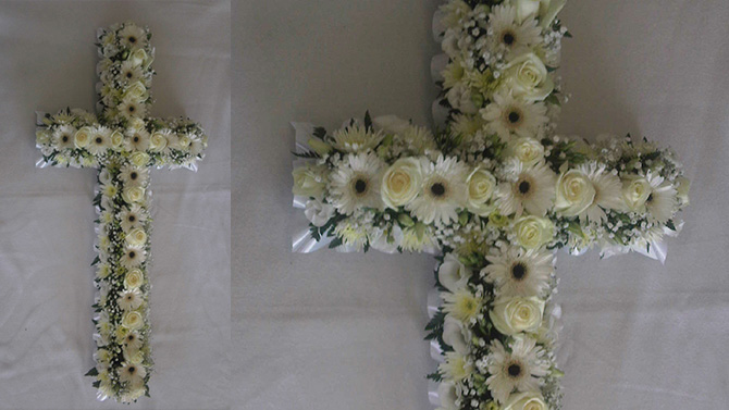 Funeral flowers cross white flowers florist bristol FCR4