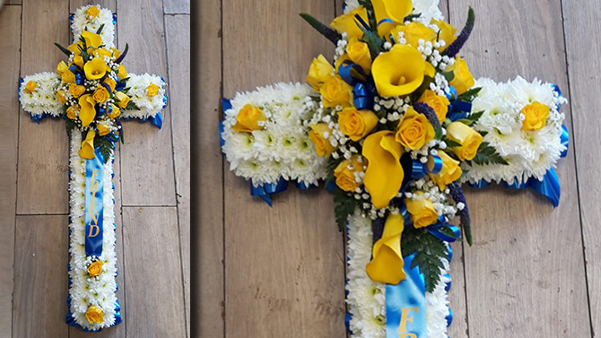 Cross funeral flowers Bristol florist FCR4