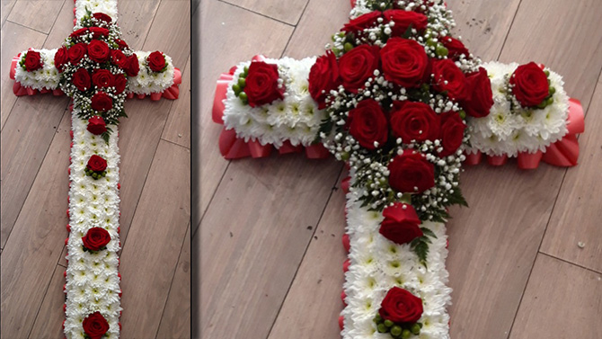 Cross funeral flowers Bristol florist FCR5