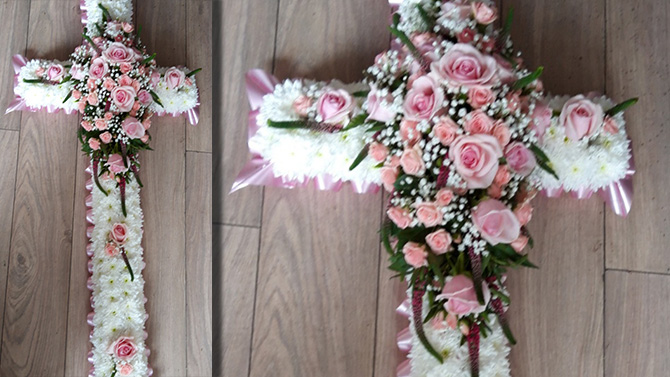 Cross funeral flowers Bristol florist FCR6