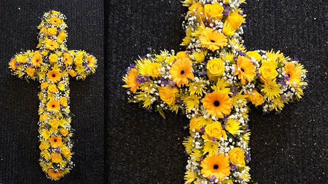 Cross funeral flowers Bristol florist FCR7