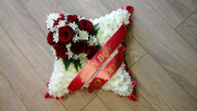 Funeral cushion sash white red florist north Bristol FCU2