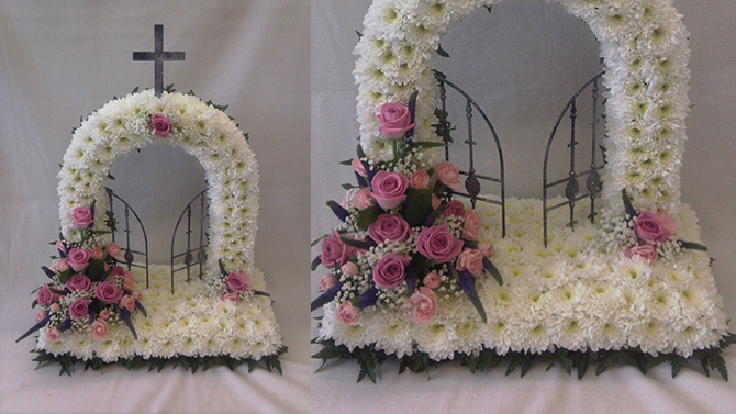 Gates of heaven funeral flowers white pink north Bristol florist FGH1
