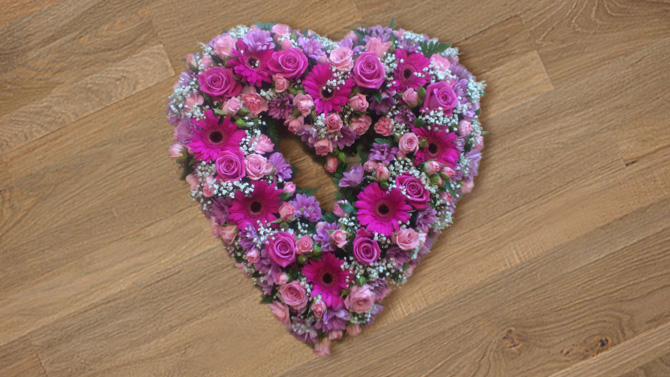 Heart shaped funeral flowers pink florist north Bristol FH2