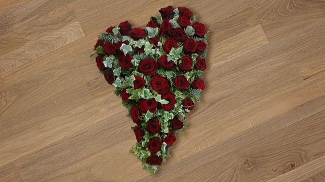 Heart shaped funeral flowers red green florist Bristol FH3