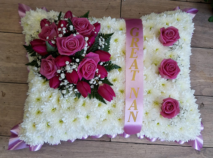 Pillow funeral flowers Bristol florist FP15