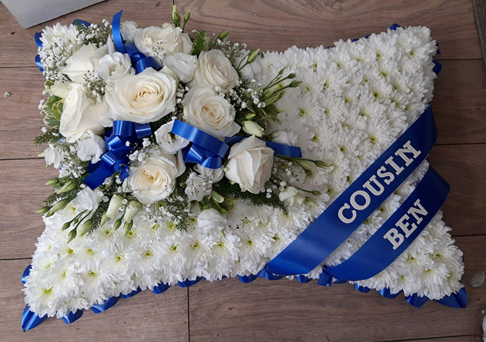 Pillow funeral flowers Bristol florist FPI6
