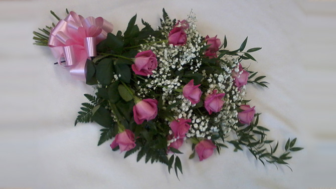 Funeral sheaf pink white green flowers florist Bristol FSH2