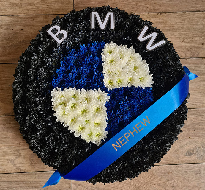 BMW car logo funeral flowers Bristol florist