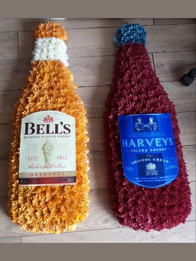 Bottle funeral flower tribute florist north Bristol BOTTLE2