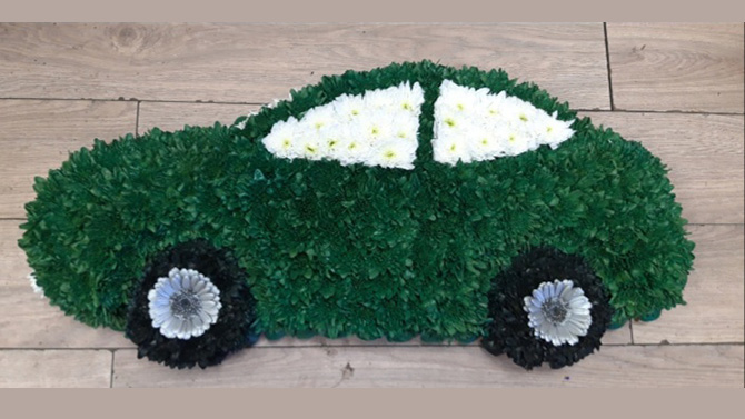 Car funeral flowers Bristol florist CAR2