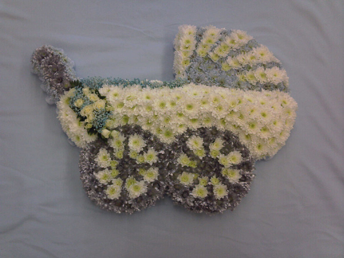 Pram shaped funeral flowers florist Bristol PRAM