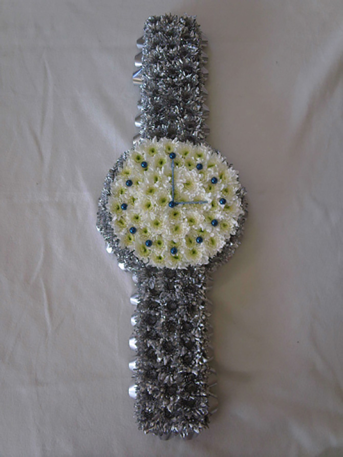 Watch shaped funeral floral tribute Bristol florist WATCH