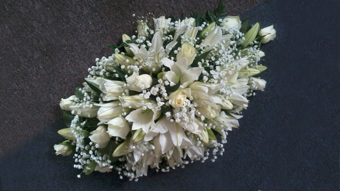 Funeral flowers double ended oasis spray white lilies and roses florist Bristol FS1