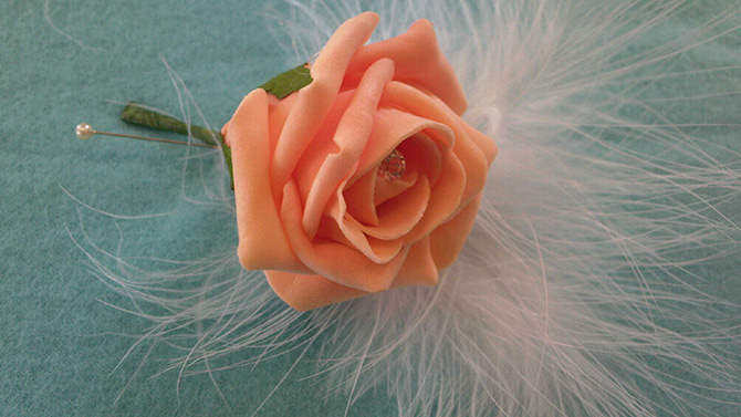Wedding flowers buttonhole silk peach Bristol florist WBU3