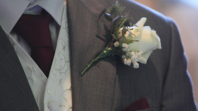 Wedding flowers buttonhole white rose florist Bristol WBU2