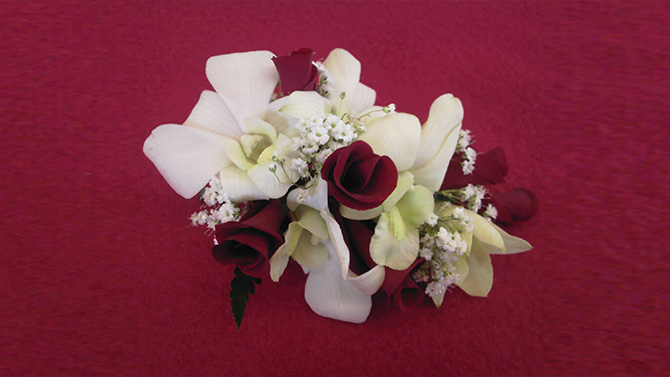 Wedding flowers corsage white red florist Bristol WC01