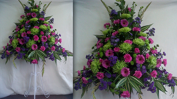 Wedding pedestal flowers purple green florist Bristol WP1