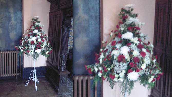 Wedding pedestal flowers red white florist Bristol WP1