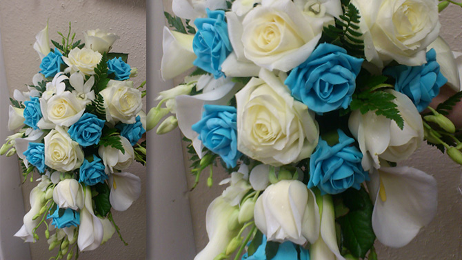 Wedding bouquet shower white blue florist Bristol WSB2