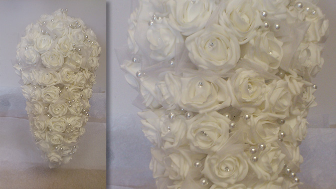 Wedding bouquet shower white roses pearls florist Bristol WSB3
