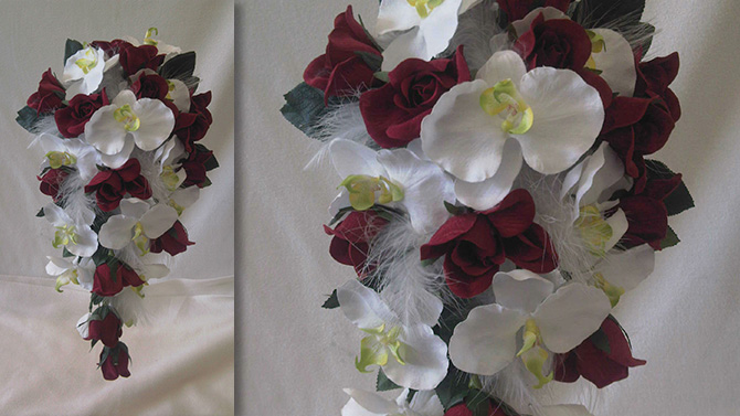 Wedding bouquet silk shower red white Bristol florist WSB4