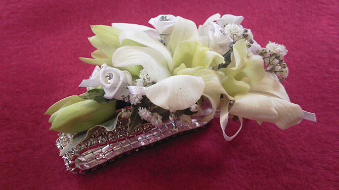Wedding flowers waist corsage white florist Bristol WC02
